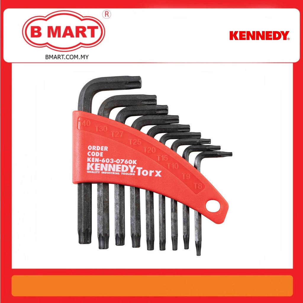Kennedy 090-04TS, กุญแจ Torx, ที่จับ L, Torx, T8-T40, 9 ชิ้น