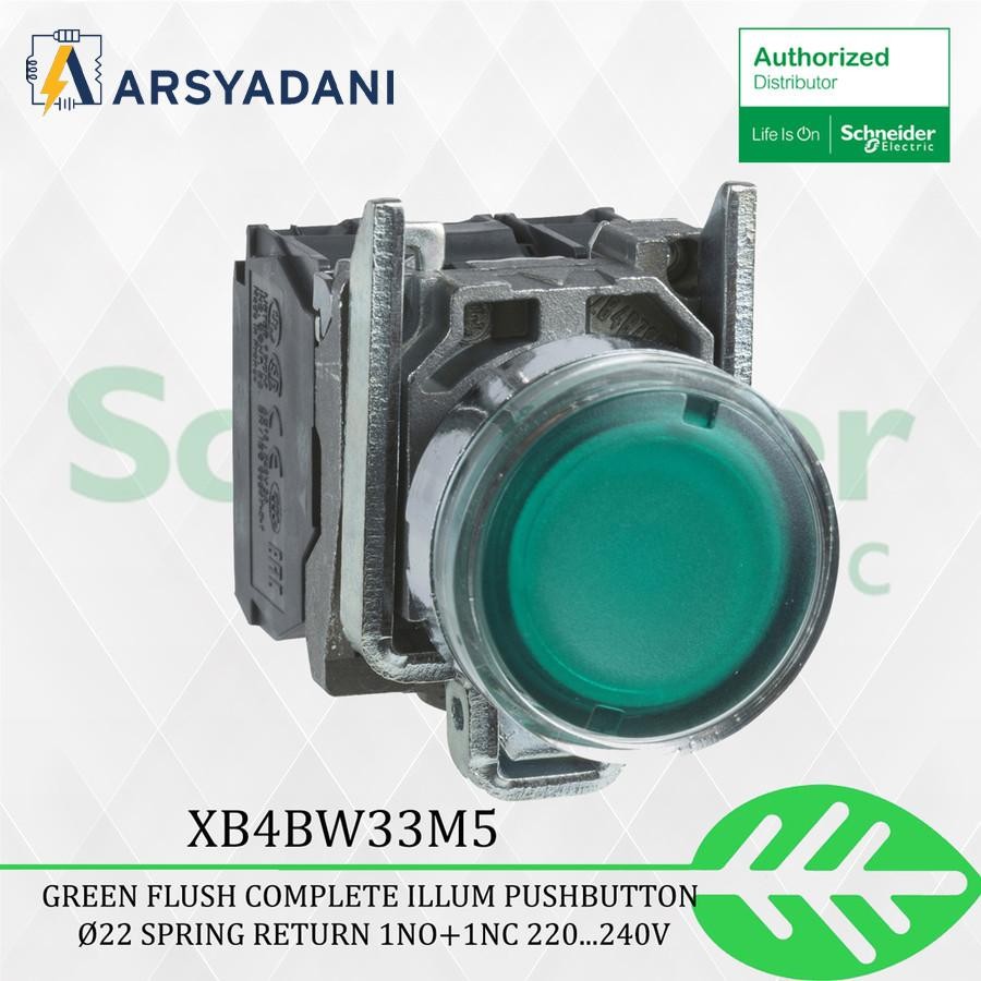 SCHNEIDER - XB4BW33M5 Green flush perfect illum pushbuton Ø22 1NO+1NC