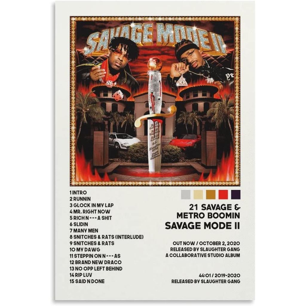BICHI 21 Savage โปสเตอร์ Savage Mode II อัลบั้มปกโปสเตอร์ผ้าใบศิลปะโปสเตอร์และ Wall Art ภาพพิมพ์โมเด