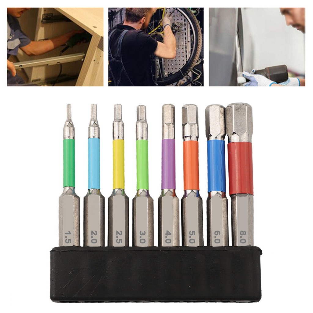 8PCS 65 มม.สีแม่เหล็กสําหรับหกเหลี่ยม Hex ไขควง Bits เจาะเครื่องมือ H1.5-H8