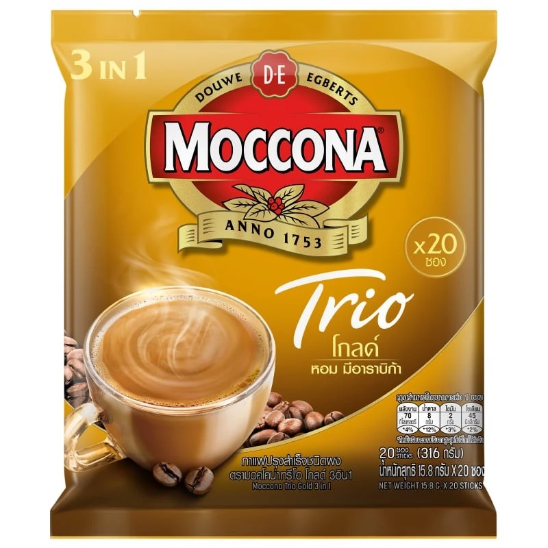 MOCCONA มอคโคน่าทรีโอโกลด์กาแฟปรุงสำเร็จชนิดผง 15.8กรัม แพค 20ซอง [8851753098118]