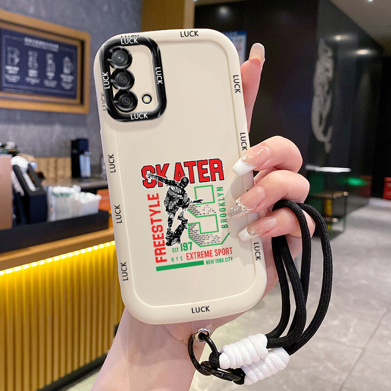 เคสสำหรับ OPPO A74 A95 F19 F19s Reno 6 Lite เคสโทรศัพท์ฟรีสไตล์สายคล้องซิลิโคนกันกระแทก