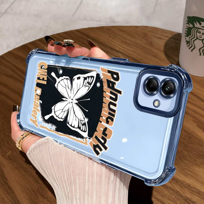 HP เคสโทรศัพท์สําหรับ Samsung Galaxy A04 M04 F04 A04E สีดําและสีขาวผีเสื้อกรณีถุงลมนิรภัยซิลิโคนบางก