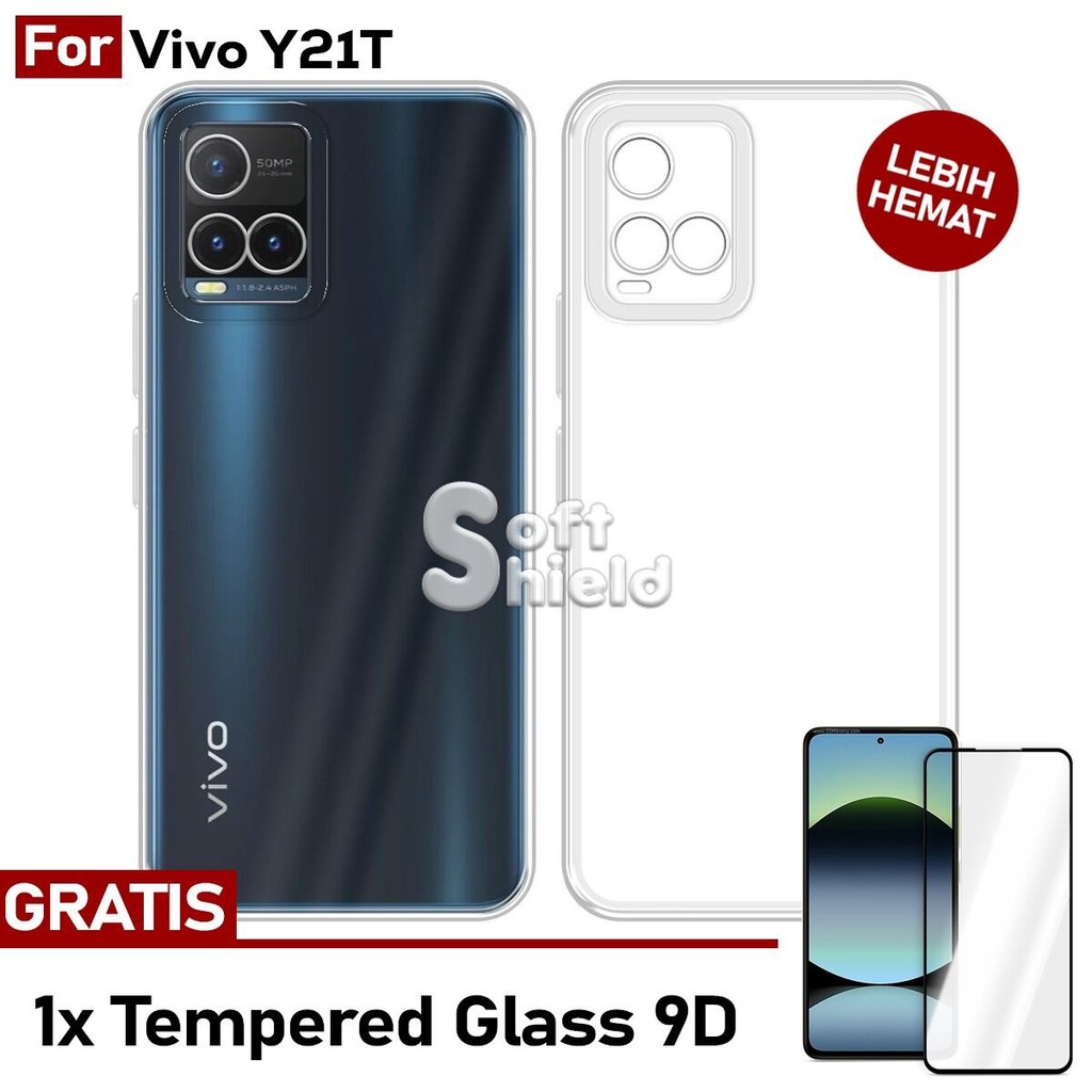 เคส Vivo Y21T Premium SoftShield พร้อมซิลิโคนป้องกัน + ฟรีกระจกนิรภัย 9D