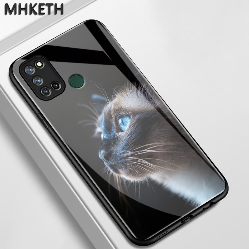 เคสสำหรับ Realme 7i C17 7 5G 7 Pro เคสโทรศัพท์แก้วเรียบหูฟังลายแมวน่ารัก