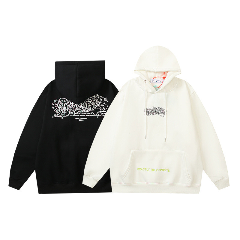 Off-White ได้อย่างแน่นอน The Opposite Text Graffiti Scribbable Logo Minimalist Black White Hoodie