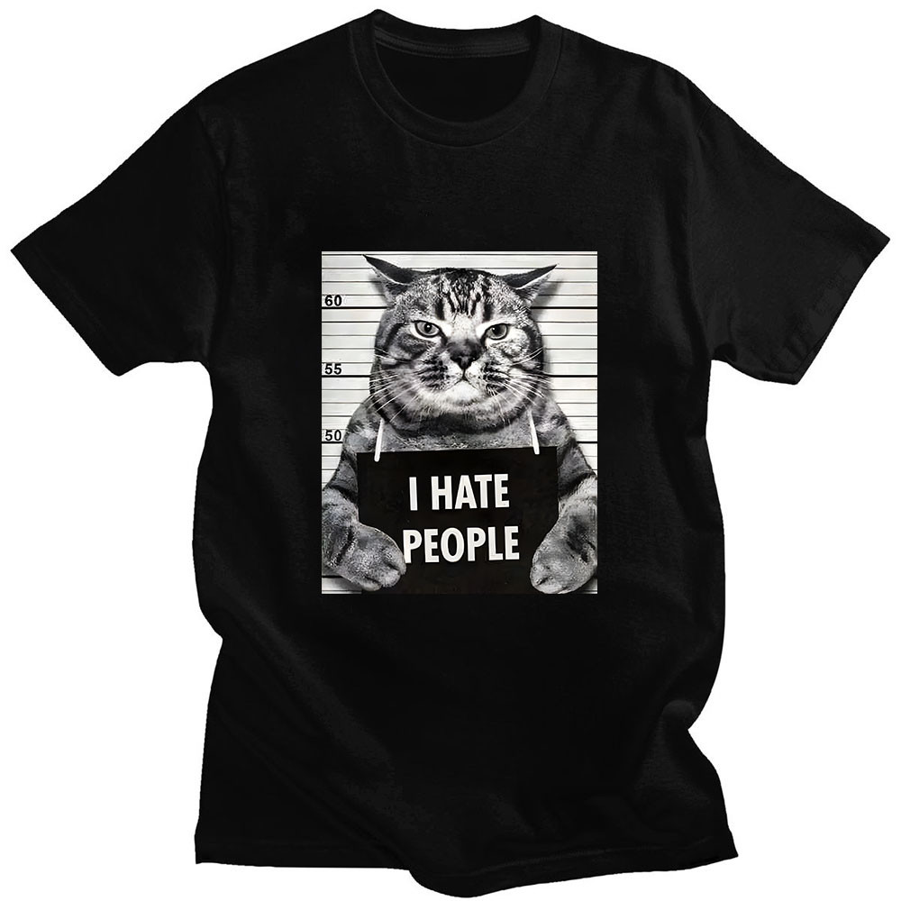2025 ของขวัญวาฟเฟิลสําหรับเพื่อน I Hate People Meow พิมพ์เสื้อยืด Fun Cat พิมพ์ T เสื้อ Loose Street