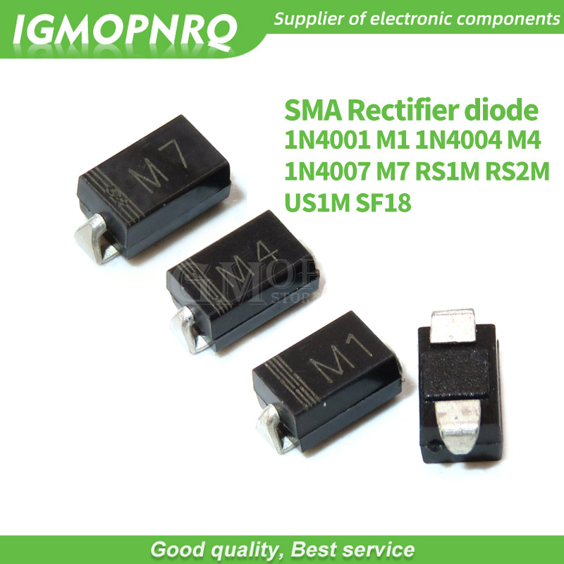 100PCS 1N4001 M1 1N4004 M4 1N4007 M7 FR107 RS1M SMA Rectifier ไดโอด FR207 RS2M HER108 US1M SF18 ES1J