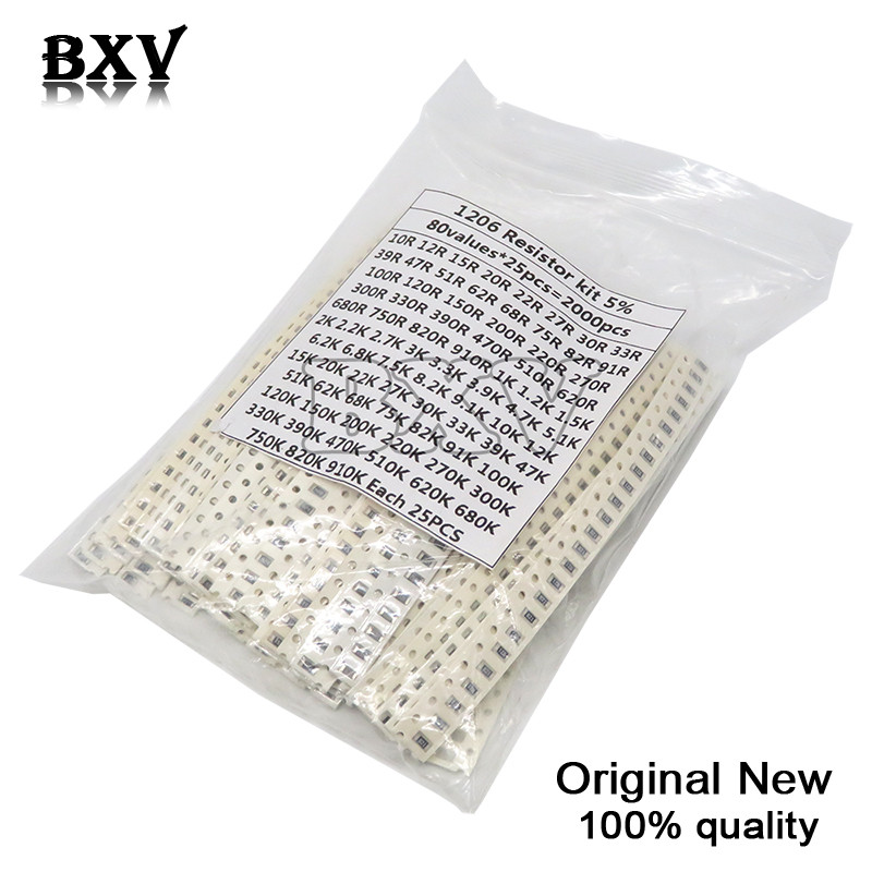 2000PCS 10Ohm-910K Ohm 1206 SMD Resistor Kit ชุดสารพัน 5% 80Values*25PCS ตัวต้านทาน SMD 10K 470/100/