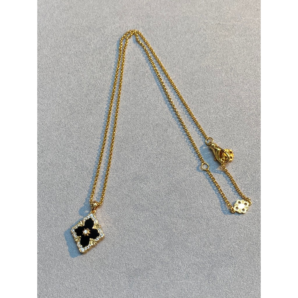 สร้อยคอซีโอย์.Black Onyx และ Diamond แบบดอกไม้เดียว