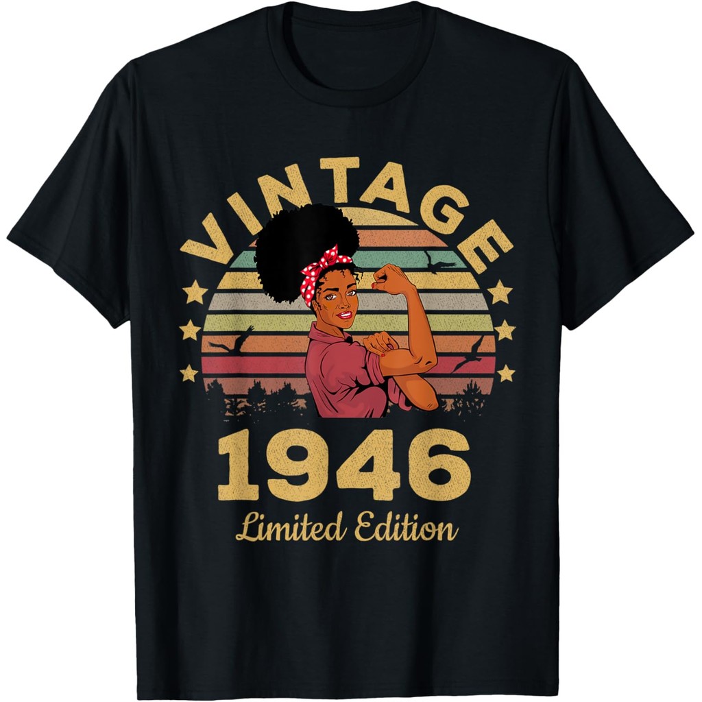 เสื้อยืดผ้าฝ้ายผู้ชาย Vintage 1946 Made In 1946 75th Birthday Women 75 Years T-Shirt