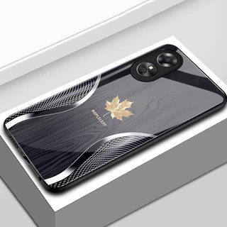 เคสสำหรับ OPPO A17 A17K A18 A38 เคสโทรศัพท์ใบเมเปิ้ลนำโชคเปลือกแก้วกันกระแทก