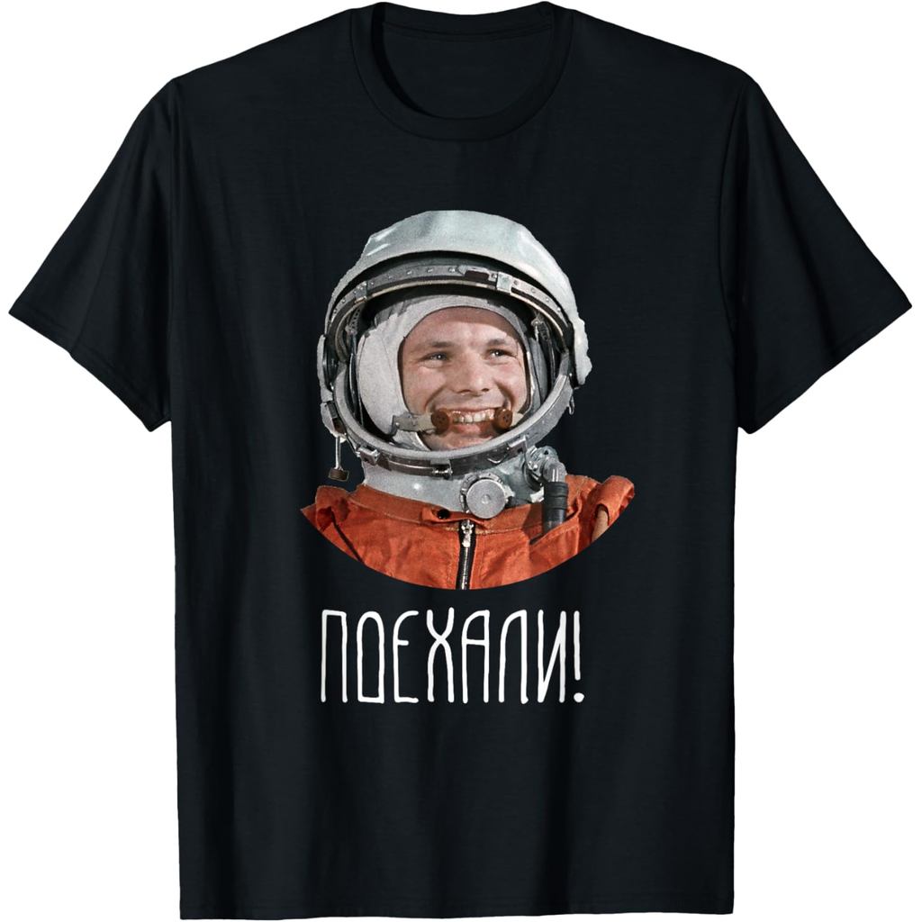 เสื้อยืดผ้าฝ้ายผู้ชาย USSR Astronaut Yuri Gagarin T-Shirt ผ้าฝ้ายคุณภาพสูงแขนสั้น