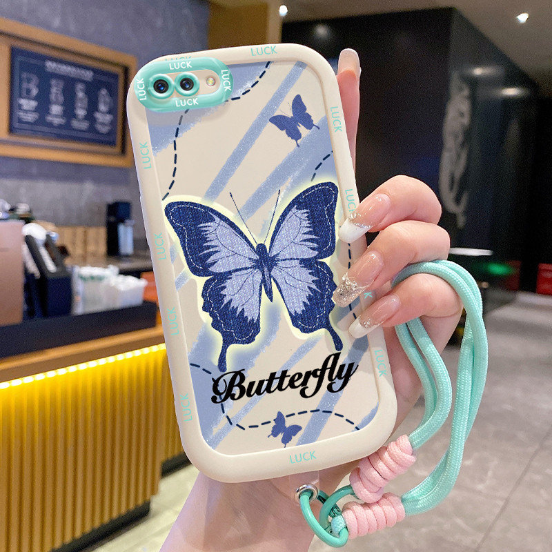 เคสสำหรับ OPPO A5 A3s A12E Realme C1 เคสโทรศัพท์ผีเสื้อบุคลิกซิลิโคนสายคล้อง