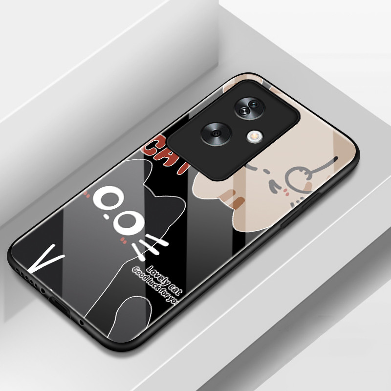 เคสสำหรับ OPPO A79 5G A2 5G เคสโทรศัพท์แก้วแมวสัตว์น่ารักป้องกันการตกช็อตเต็ม