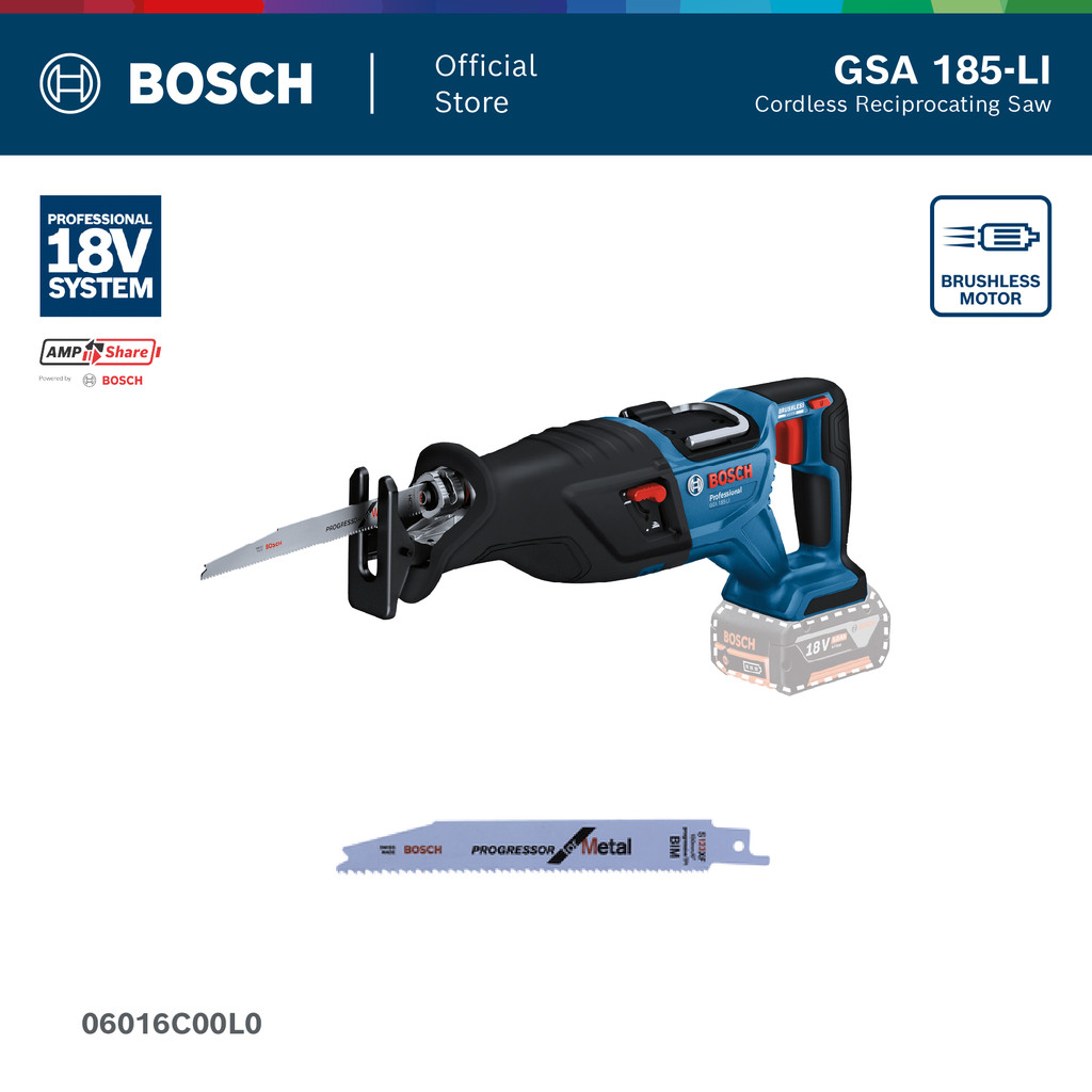 BOSCH GSA 185-LI Professional เลื่อยชักไร้สาย 18V มอเตอร์ Brushless (รหัส 06016C00L0)