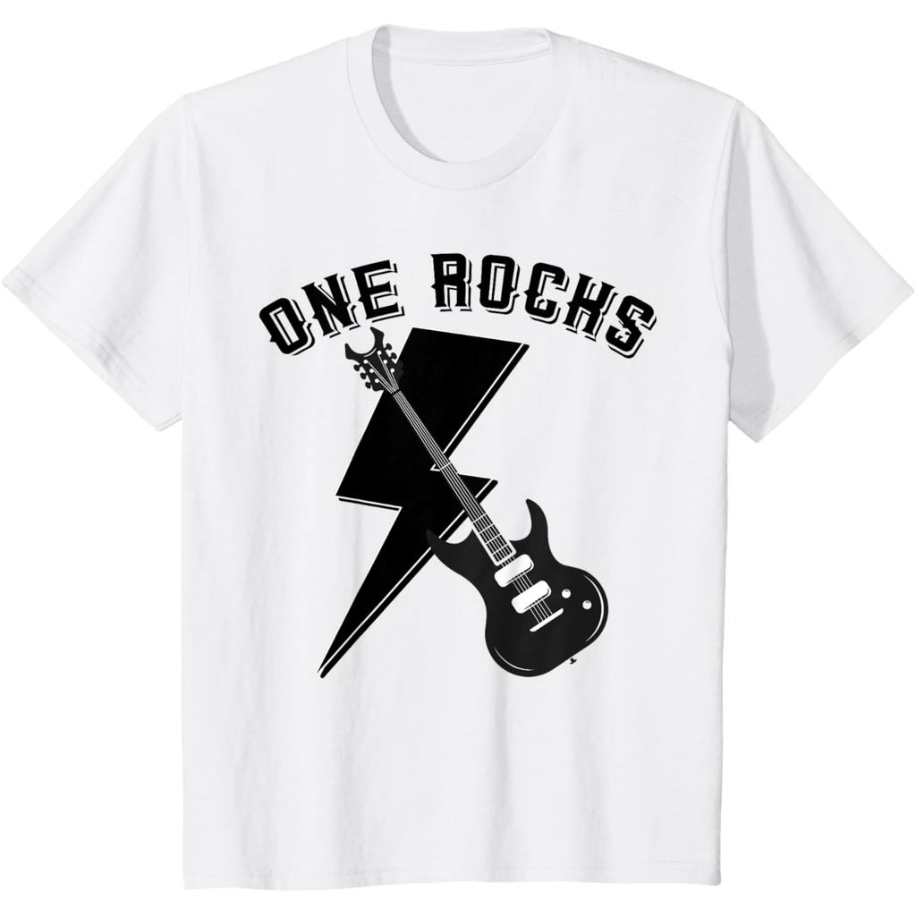 เสื้อยืดผ้าฝ้ายผู้ชาย Kids One Rocks 1st Birthday Family Matching Rock Guitar T-Shirt ผ้าฝ้ายคุณภาพส