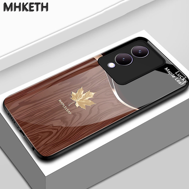 เคสสำหรับ VIVO Y17s Y36i 5G Y28 5G G2 5G เคสโทรศัพท์กระจกระดับไฮเอนด์ลายใบเมเปิ้ล