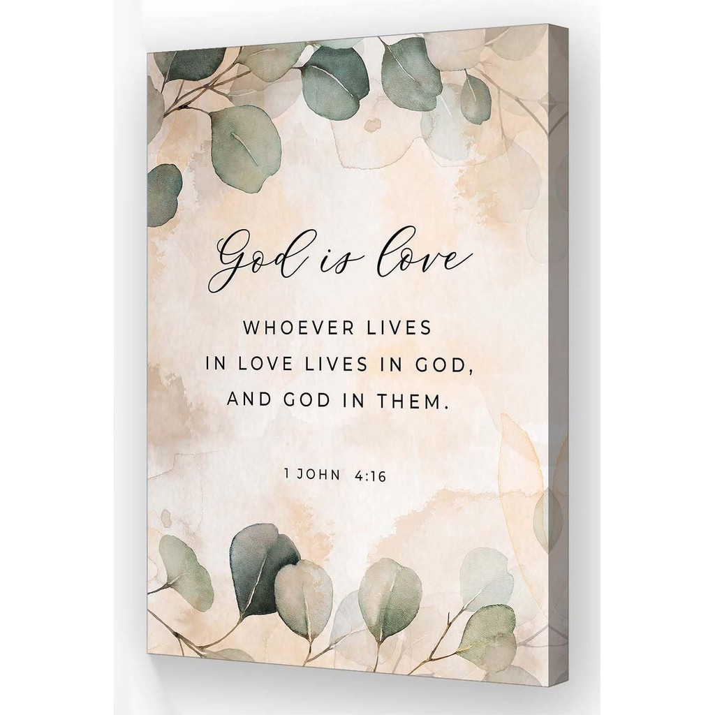 1 John 4 16 God Is Love Bible Verse Wall Art Scripture โปสเตอร์ตกแต่งแนวตั้งผ้าใบพิมพ์ Wall Artwork 