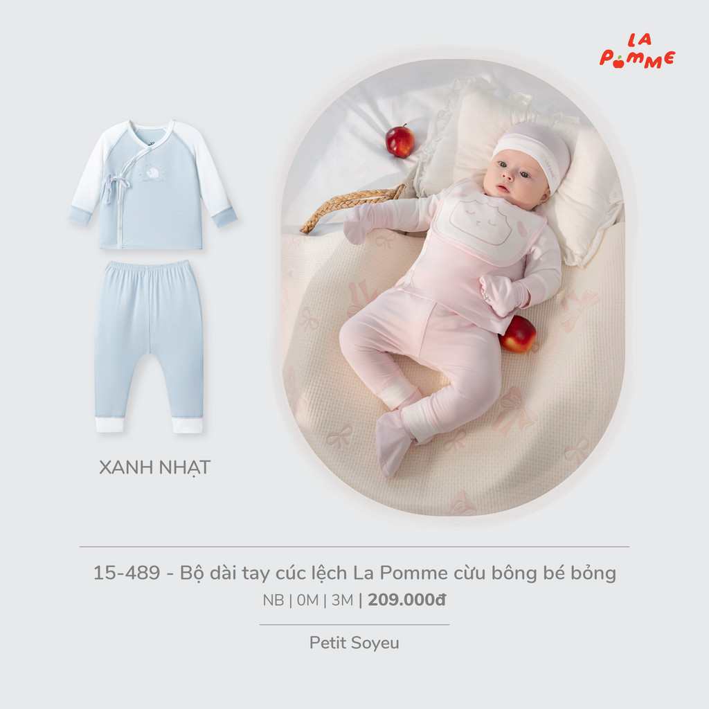 (NB-3M) La Pomme - ชุดกระดุมแขนยาว La Pomme พร้อมลูกแกะคอตตอน (รหัส 15489) - SS26.T7A ( ZZ )
