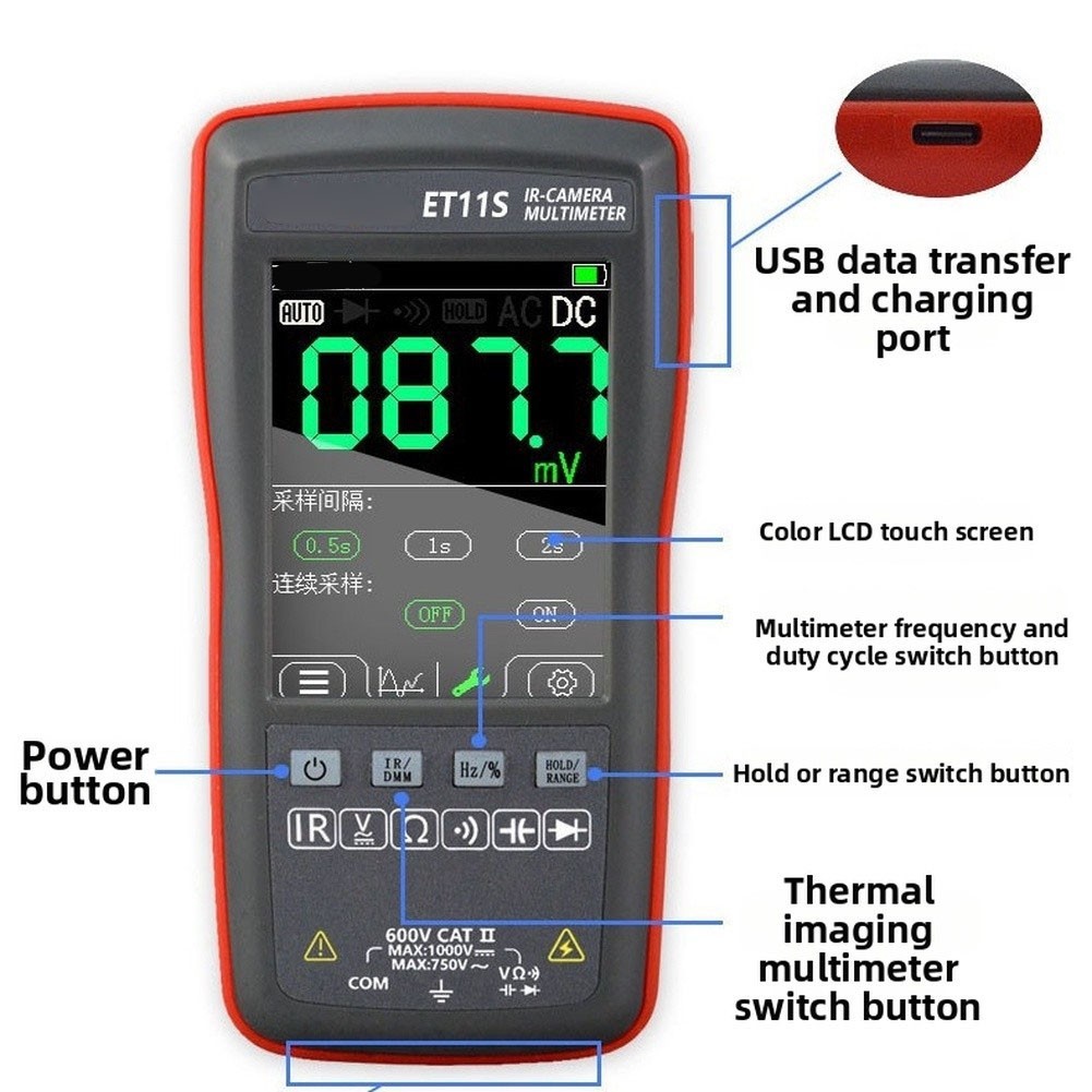 2026ใหม่ET11S 24x32 Thermal Imager, เครื่องภาพความร้อน 2.8 นิ้ว, AC/DC 4000 Count Multimeter