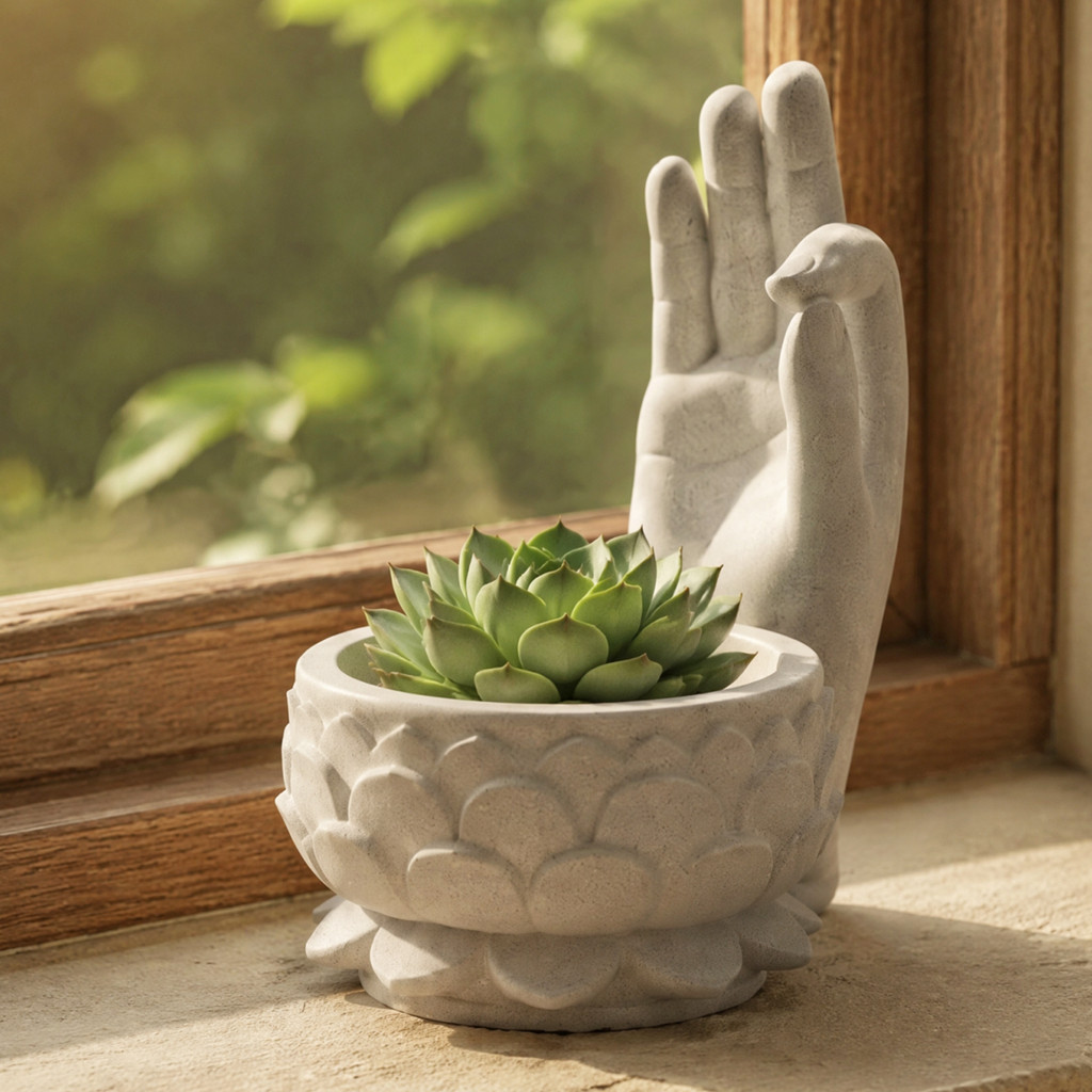 Covergirl 3D พิมพ์ OK Buddha มือ Lotus ดอกไม้หม้อ, Zen สไตล์ Mini Planter, Desktop Organizer สําหรับ