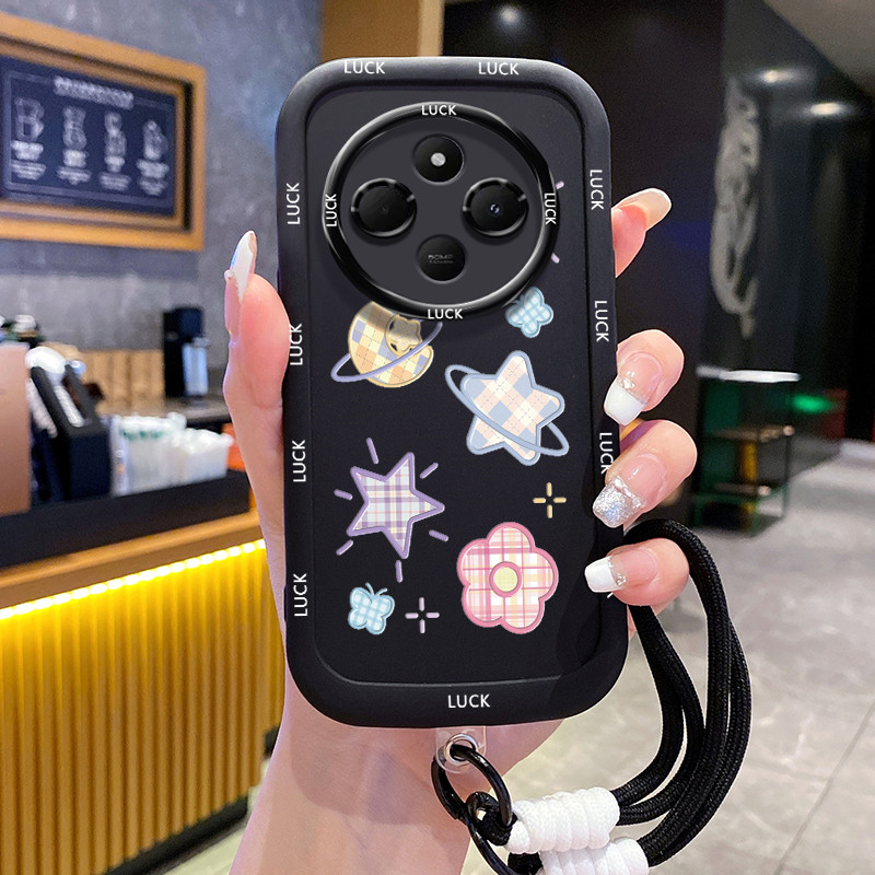 เคสสำหรับ Xiaomi Redmi 14C 5G A4 5G A14R 5G POCO C75 5G POCO M7 5G เคสโทรศัพท์ดาวดอกไม้สายคล้องซิลิโคนกันกระแทก