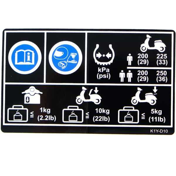 87505K1YD10 – TIRE & DRIVE & CARGO LABEL, ORIGINAL AM PCX 160 DRIVE CARGO TIRE PRESSURE LABEL STICKE