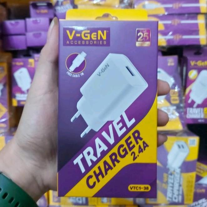 V-GEN VTC1-38//VTC1-46 TRAVEL CHARGER ฟรีสาย Micro 1m 2.4A