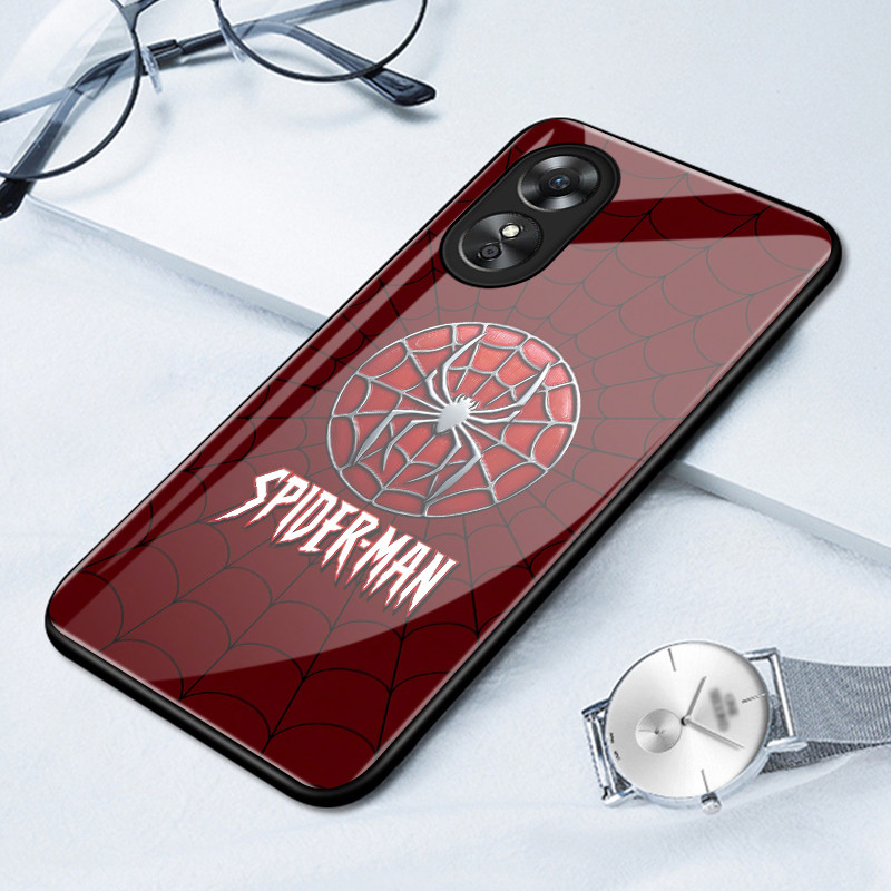 เคสสำหรับ OPPO A17 A17K A18 A38 เคสโทรศัพท์แมงมุมเปลือกแก้วกันกระแทก