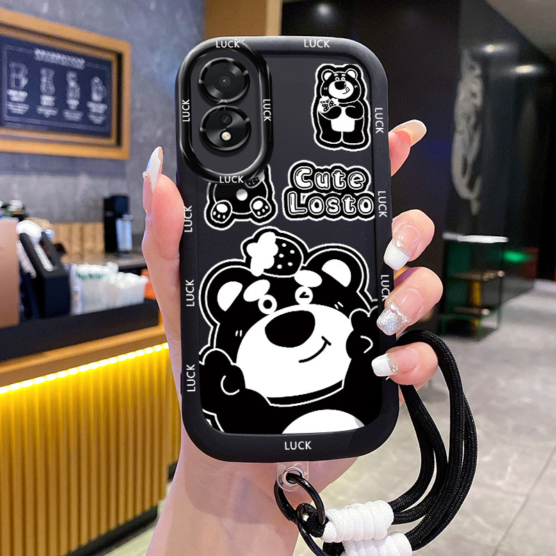 เคสสำหรับ OPPO A18 A38 เคสโทรศัพท์หมีสายคล้องซิลิโคนกันกระแทก