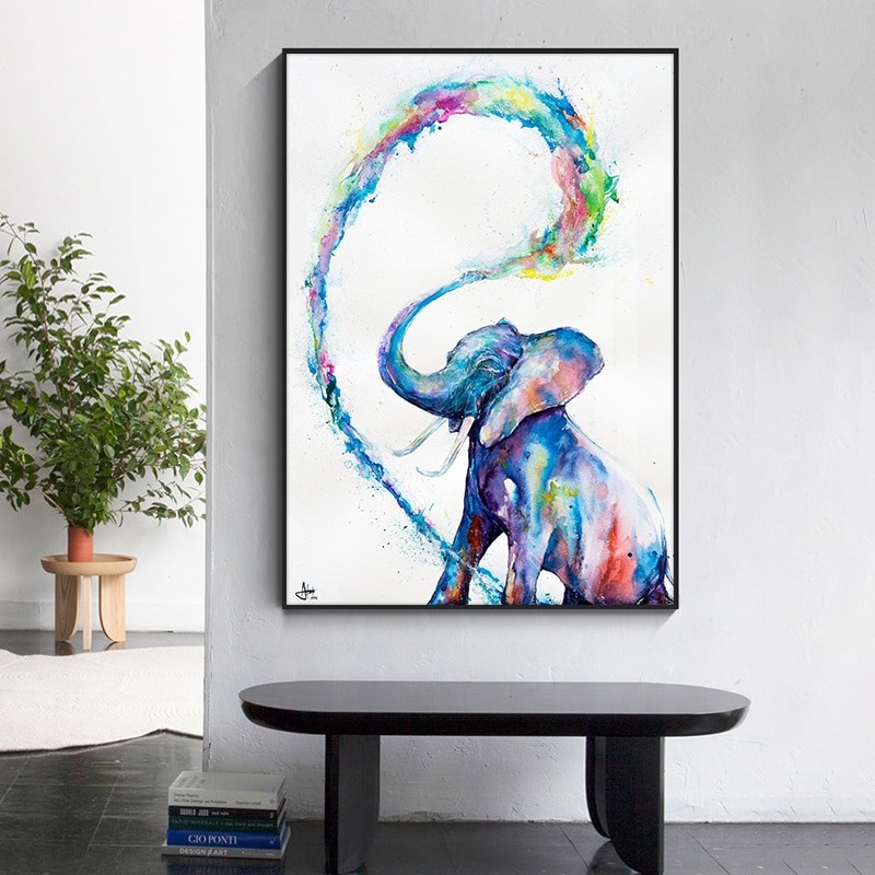 GK102 บทคัดย่อสัตว์ Wall Art ความละเอียดสูงกันน้ําในร่มผ้าใบภาพวาดสเปรย์น้ําเด็กช้างโปสเตอร์พิมพ์ภาพ