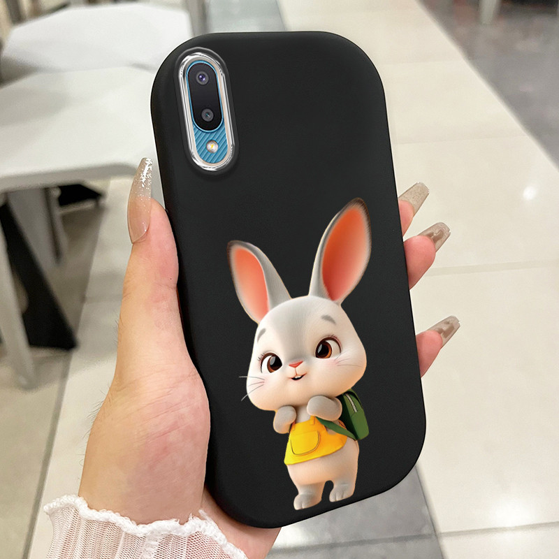 เคสสำหรับ Samsung Galaxy A02 M02 เคสโทรศัพท์กระต่ายกลมและอ้วนเสื้อแจ็กเก็ตผ้านุ่ม