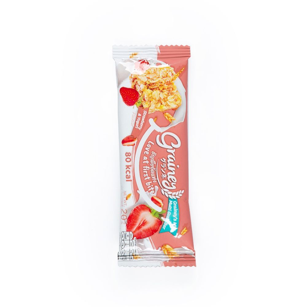 💥 เกรนเน่ย์ธัญพืชแท่งสตรอเบอรี่โยเกิร์ต20 🎐 GRAINEY MULTIGRAIN BAR STRAW YOGURT 20 G ✅ ซีเรียล   🎨 C