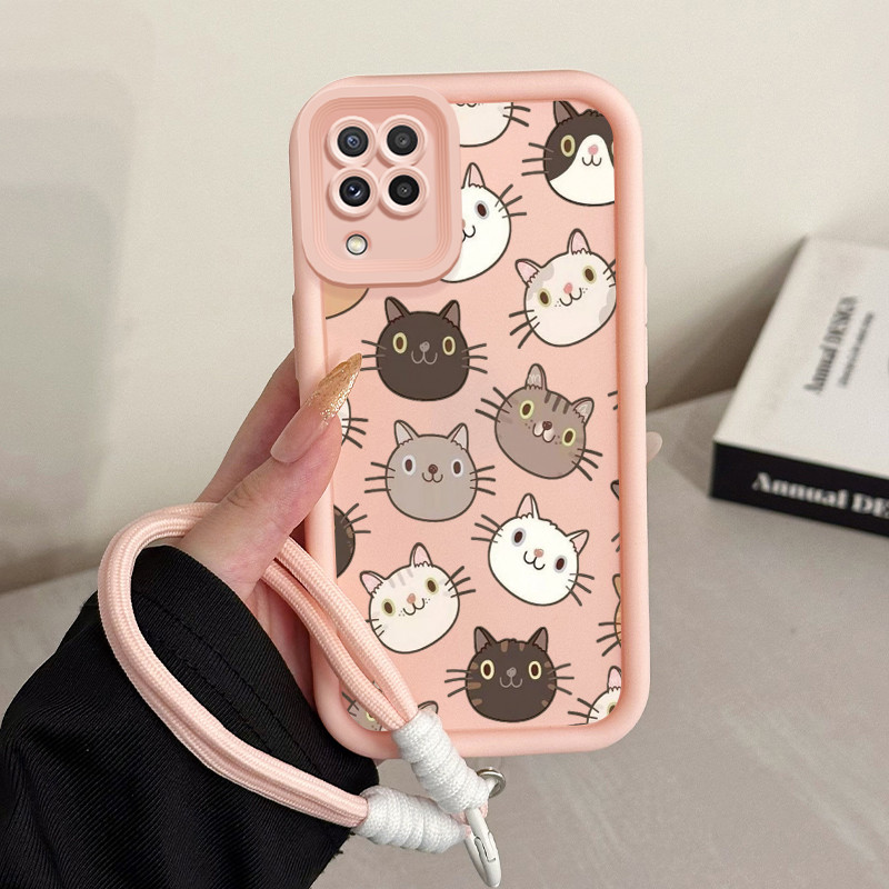 เคสสำหรับ Samsung A22 M22 M32 เคสโทรศัพท์แมวน่ารักซิลิโคนสายคล้องกันกระแทก