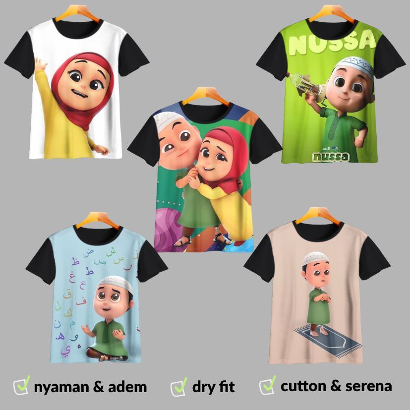 เสื้อยืด Nusara ฟิล์มการ์ตูนแอนิเมชั่น Nusa Rara น่ารัก การพิมพ์หน้าจอ Sublime 3D พิมพ์เต็ม Anti-Fad