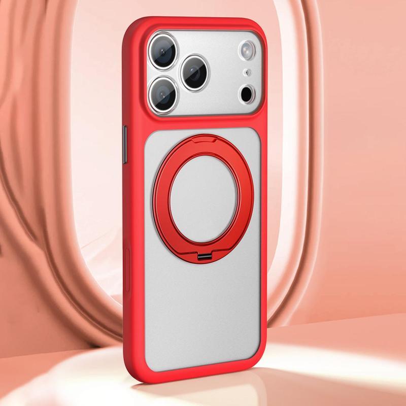 For iPhone 17 Pro Max Large Hole Frosted Skin-Feel Magnetic Holder Phone Case with AI Shutter Button