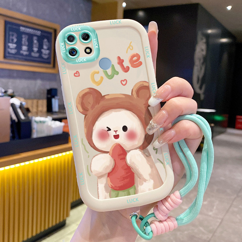 เคสสำหรับ Realme C12 C25 C25s C21Y C25Y Narzo 20 30A 50A เคสโทรศัพท์กระต่ายกับแครอทซิลิโคนสายคล้อง