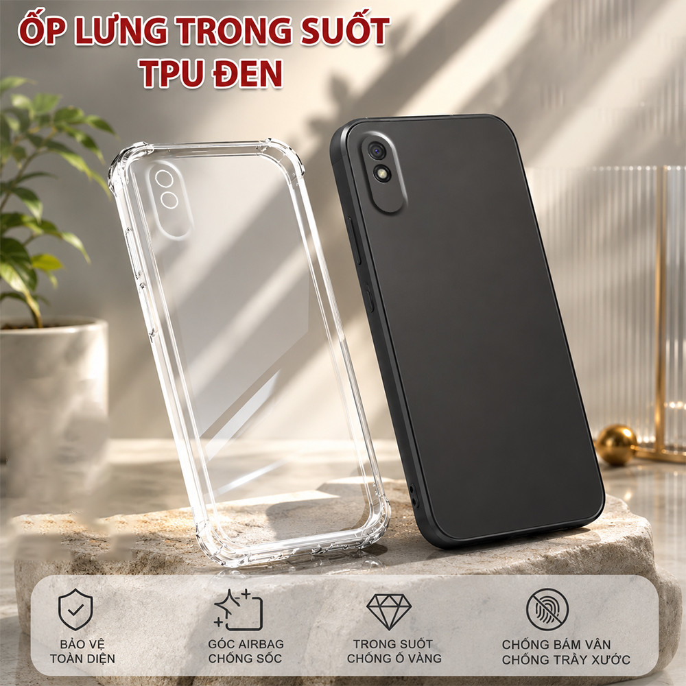 เคส tpu สีดําพื้นฐาน Xiaomi Redmi 9A ใส กันกระแทก ช่วยให้สีโทรศัพท์