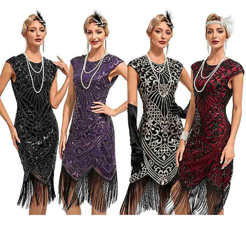 1920s Retro Dress Great Gatsby Cocktail Party ชุดลูกปัดเลื่อม