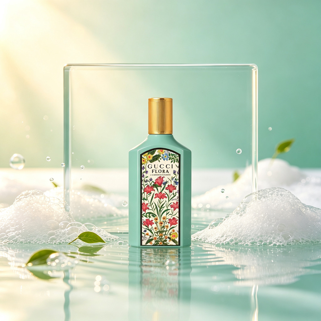 Fresh Gentle Floral Womens Eau De Parfum, Mint‐Green Vintage Floral-Pattern Bottle, Soft Light Botan