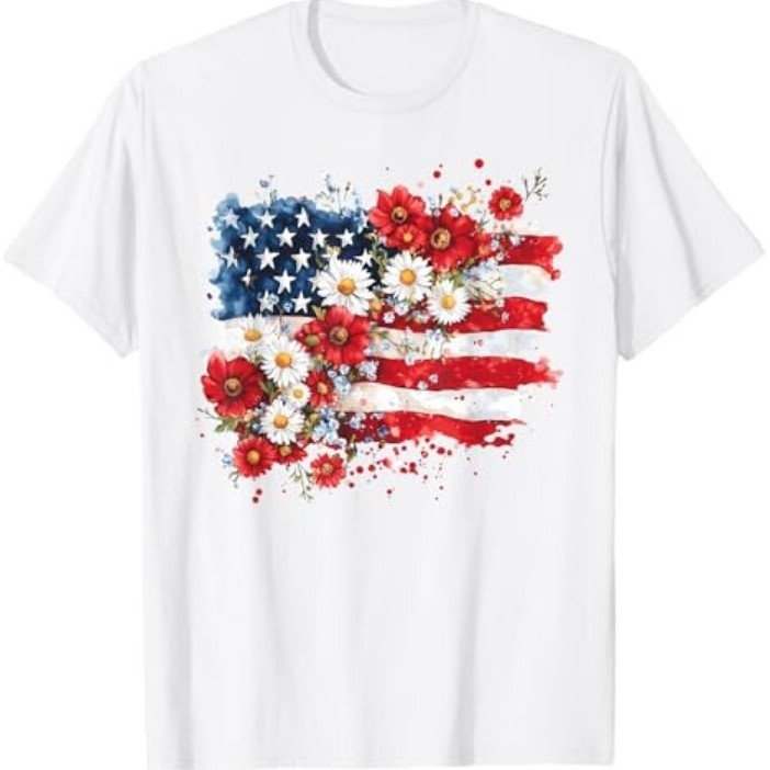 เสื้อยืด Patriotic 4Th Of July Floral Flags