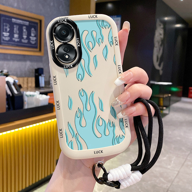 เคสสำหรับ OPPO A58 4G A58 5G A58X 5G A78 5G A1X 5G A2X 5G เคสโทรศัพท์เปลวไฟสายคล้องซิลิโคนกันกระแทก