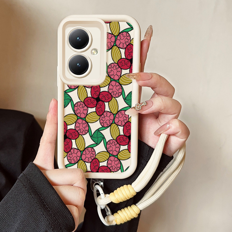 เคสสำหรับ VIVO Y27 Y36 4G Y36 5G Y27 5G Y77T Y27s Y35 Y35+ 5G เคสโทรศัพท์ดอกไม้สายคล้องสามสีซิลิโคนกันกระแทก