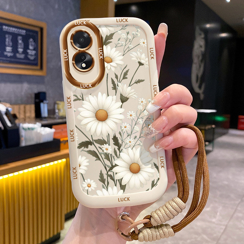 เคสสำหรับ OPPO A18 A38 เคสโทรศัพท์เดซี่ตัวน้อยซิลิโคนสายคล้องกันกระแทก