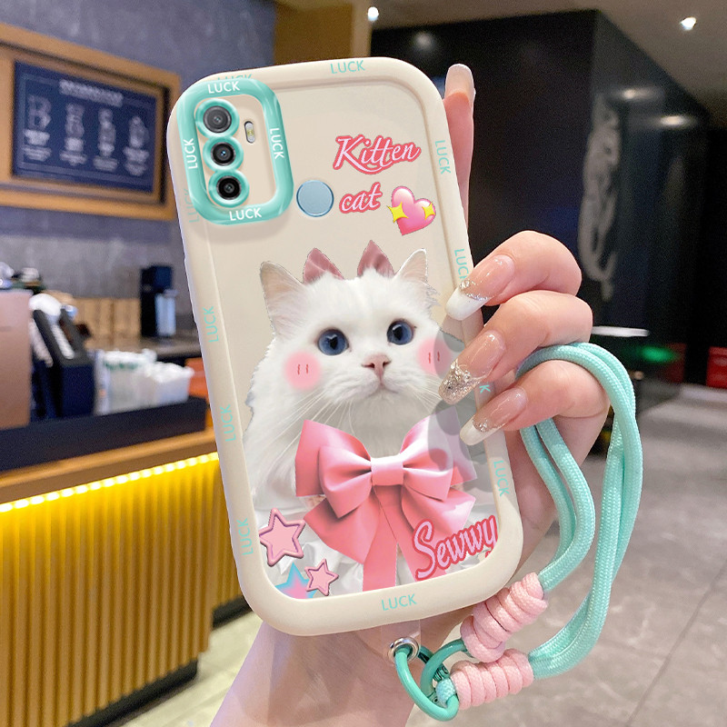 เคสสำหรับ OPPO A53 2020 A33 2020 A53s A32 A11s เคสโทรศัพท์กลมและอ้วนแมวรูปหัวใจสายคล้อง