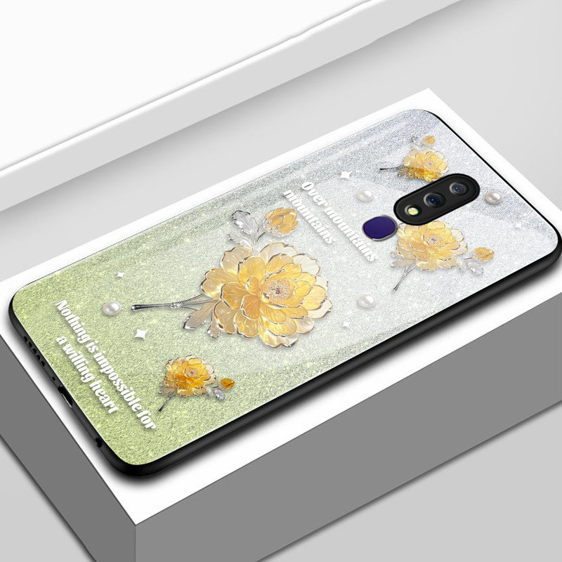 เคสสำหรับ OPPO F11 F11 Pro A9 2019 A9X เคสโทรศัพท์ดอกไม้เปลือกแก้วกันกระแทก