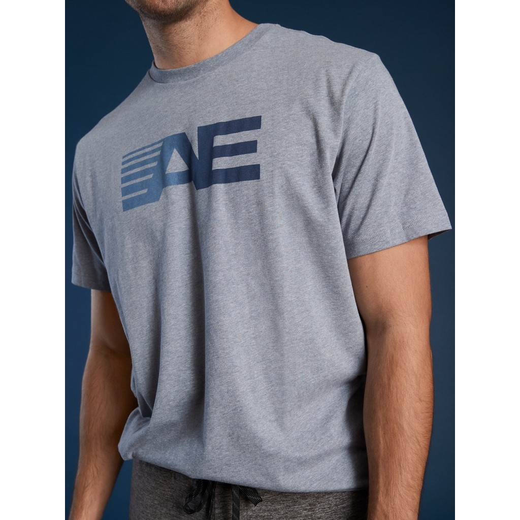 American Eagle เสื้อยืดผู้ชาย G ACTIVE SET IN TEE-CVC FAUX HTHR+SERIOUSLY SOFT WASH สี LIGHT BLUE - 017-2839-401