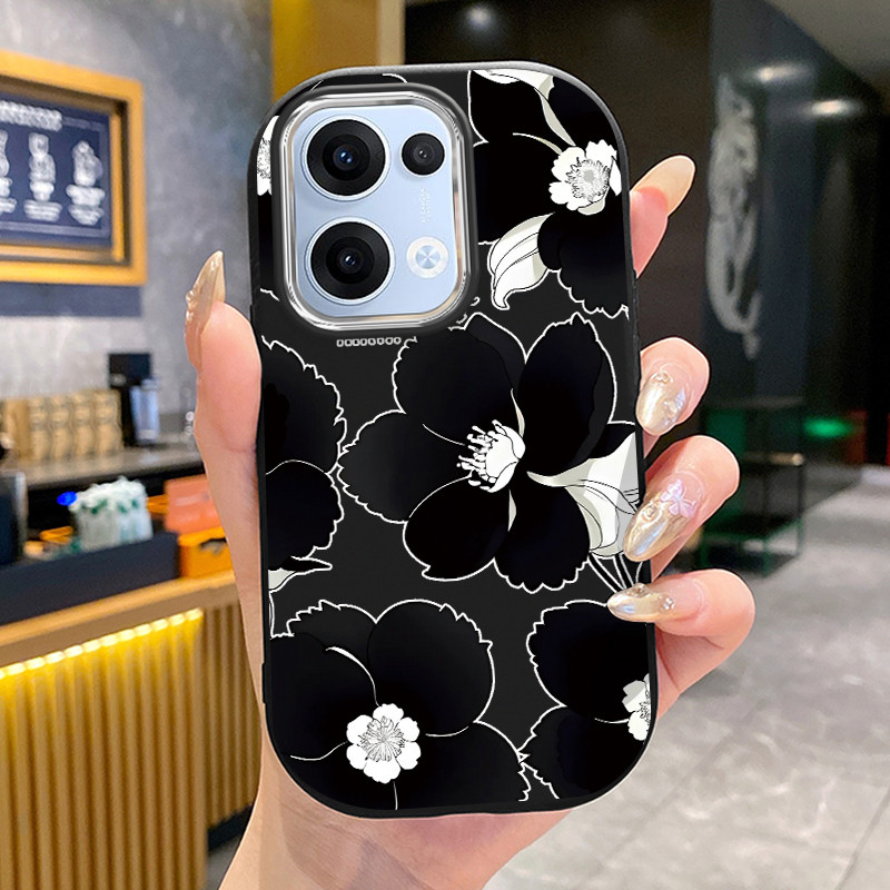 เคสสำหรับ OPPO Reno 13 5G Reno 13 Pro 5G Reno 13F 4G Reno 13F 5G เคสTPUกันกระแทกลายดอกไม้ดำขาว