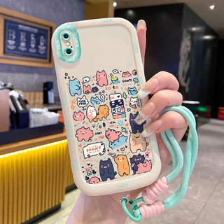 เคสสำหรับ iPhone X Xs Xr Xs Max 7 Plus 8 Plus เคสโทรศัพท์แมวสายคล้องซิลิโคนกันกระแทก